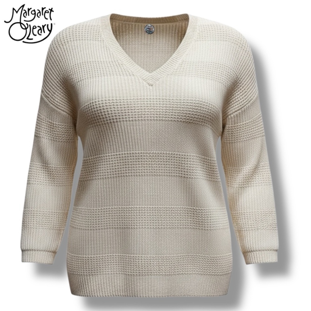 Margaret O'Leary Sweater Cream Cotto Slouchy Mixed Stitch Pullover Coastal Sz S